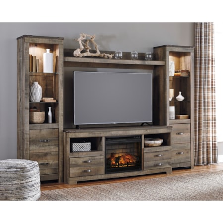 Large TV Stand w/ Fireplace, Piers, &amp; Bridge