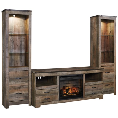 Large TV Stand w/ Fireplace & 2 Tall Piers