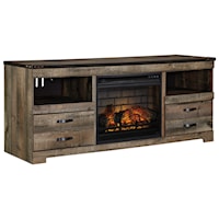 Rustic Large TV Stand with Fireplace Insert