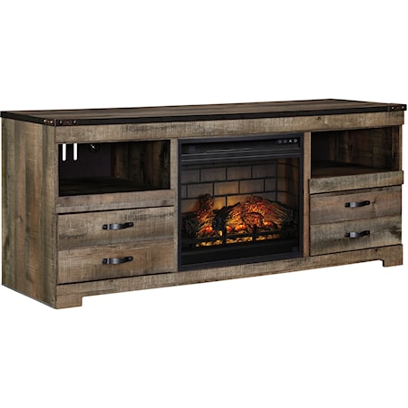 Rustic Large TV Stand with Fireplace Insert