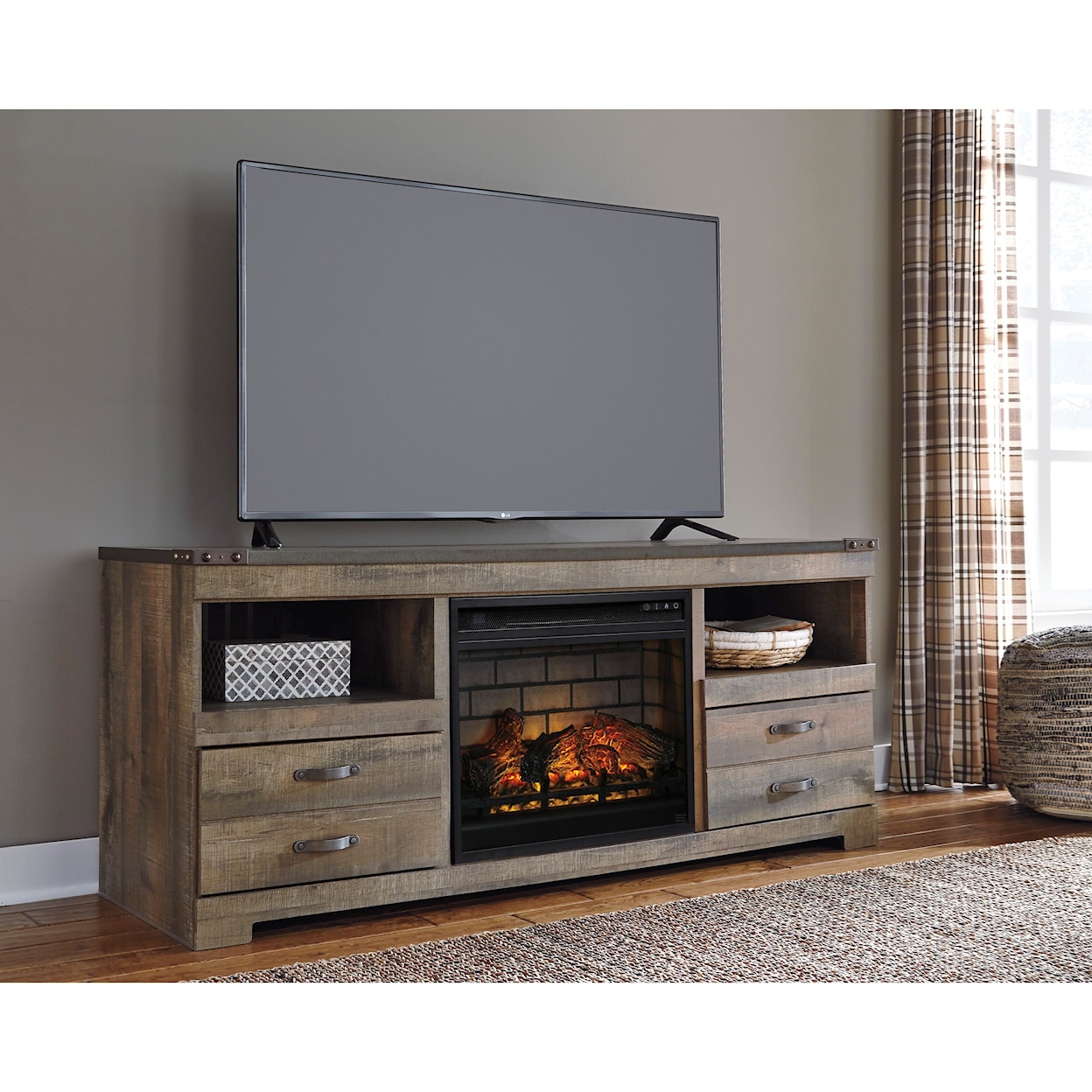 Signature Design by Ashley Trinell Large TV Stand with Fireplace Insert