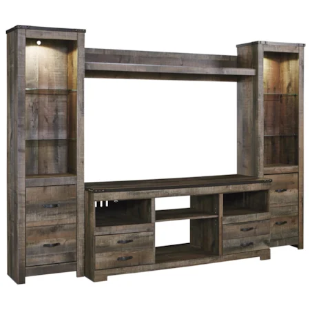 Rustic Large TV Stand & 2 Tall Piers w/ Bridge