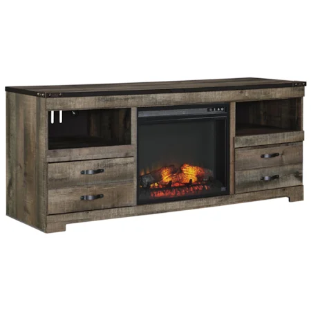 Rustic Large TV Stand with Fireplace Insert