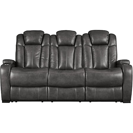 Contemporary Faux Leather Power Reclining Sofa w/ Adjustable Headrests