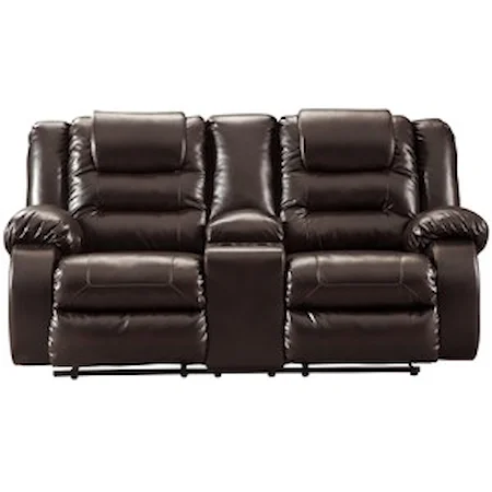 Casual Double Reclining Love Seat with Storage Console