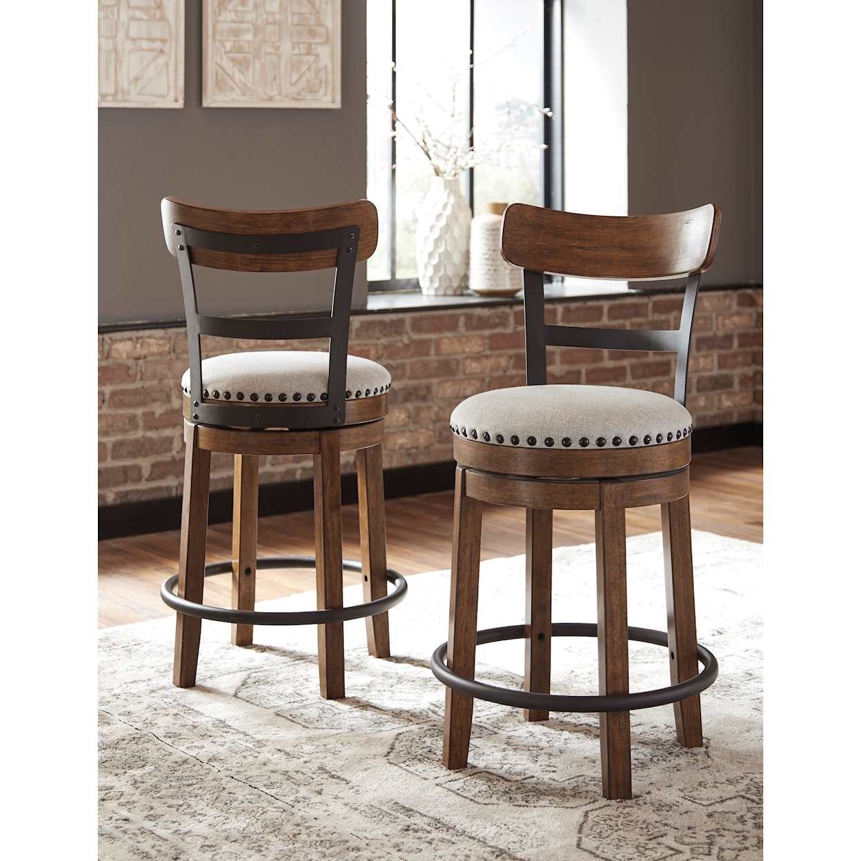 Ashley Furniture Signature Design Valebeck Counter Height Upholstered Swivel Barstool