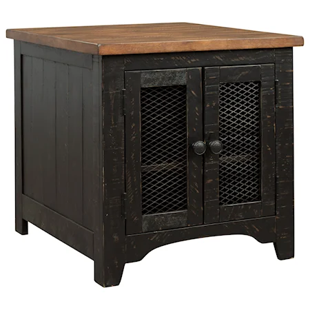 Two-Tone Finish Rectangular End Table with Wire Mesh Doors