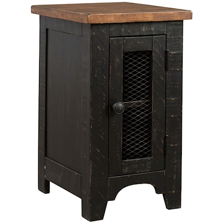 Two-Tone Finish Chair Side End Table with Wire Mesh Door