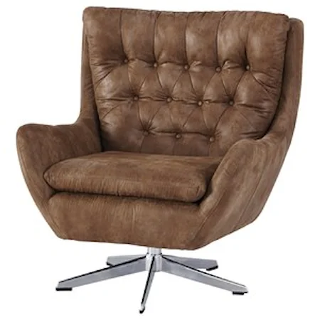 Transitional Swivel Base Accent Chair with Tufted Back