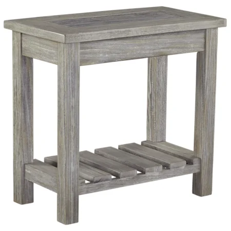 Chair Side End Table with Ceramic Tile Top and Slat Shelf