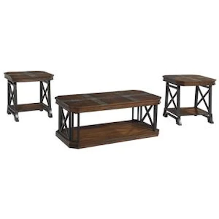 Vintage Casual Occasional Table Set with Slate Tile Inlay