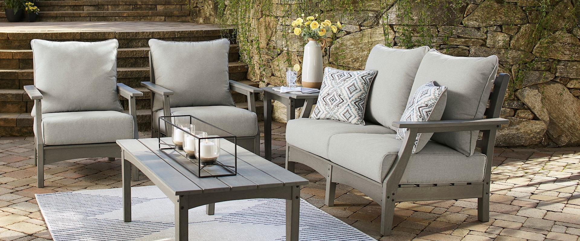 Outdoor Loveseat, 2 Chairs, and Table Set