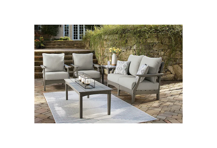 Visola Outdoor Loveseat, 2 Chairs, and Table Set by Signature Design by Ashley at Royal Furniture