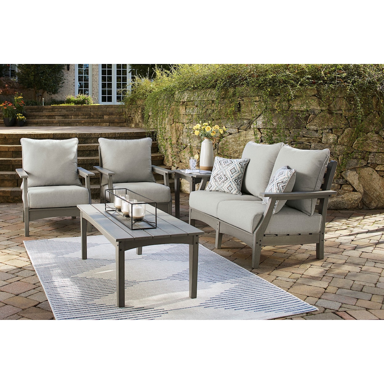 Signature Design by Ashley Visola Outdoor Loveseat, 2 Chairs, and Table Set