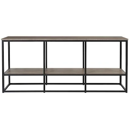 Black Metal Extra Large TV Stand with Rustic Shelves