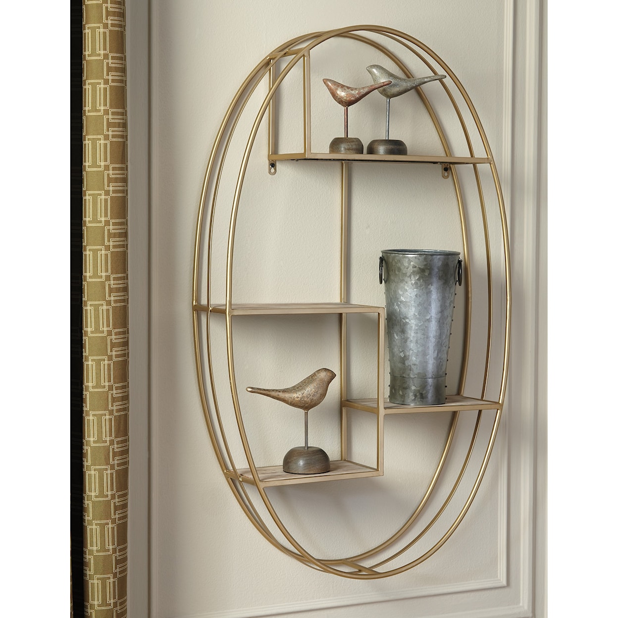 Ashley Furniture Signature Design Wall Art Elettra Natural/Gold Finish Wall Shelf