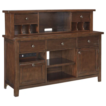 Large Credenza with Built-in Power Strip and File Drawer & Short Hutch