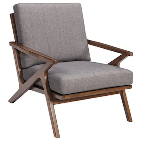Mid-Century Wood Frame Accent Chair with Angled Arms 