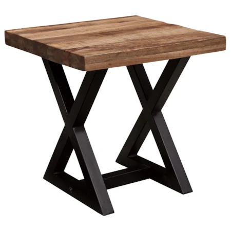 Square End Table with Mango Wood Top & Metal X-Braced Base