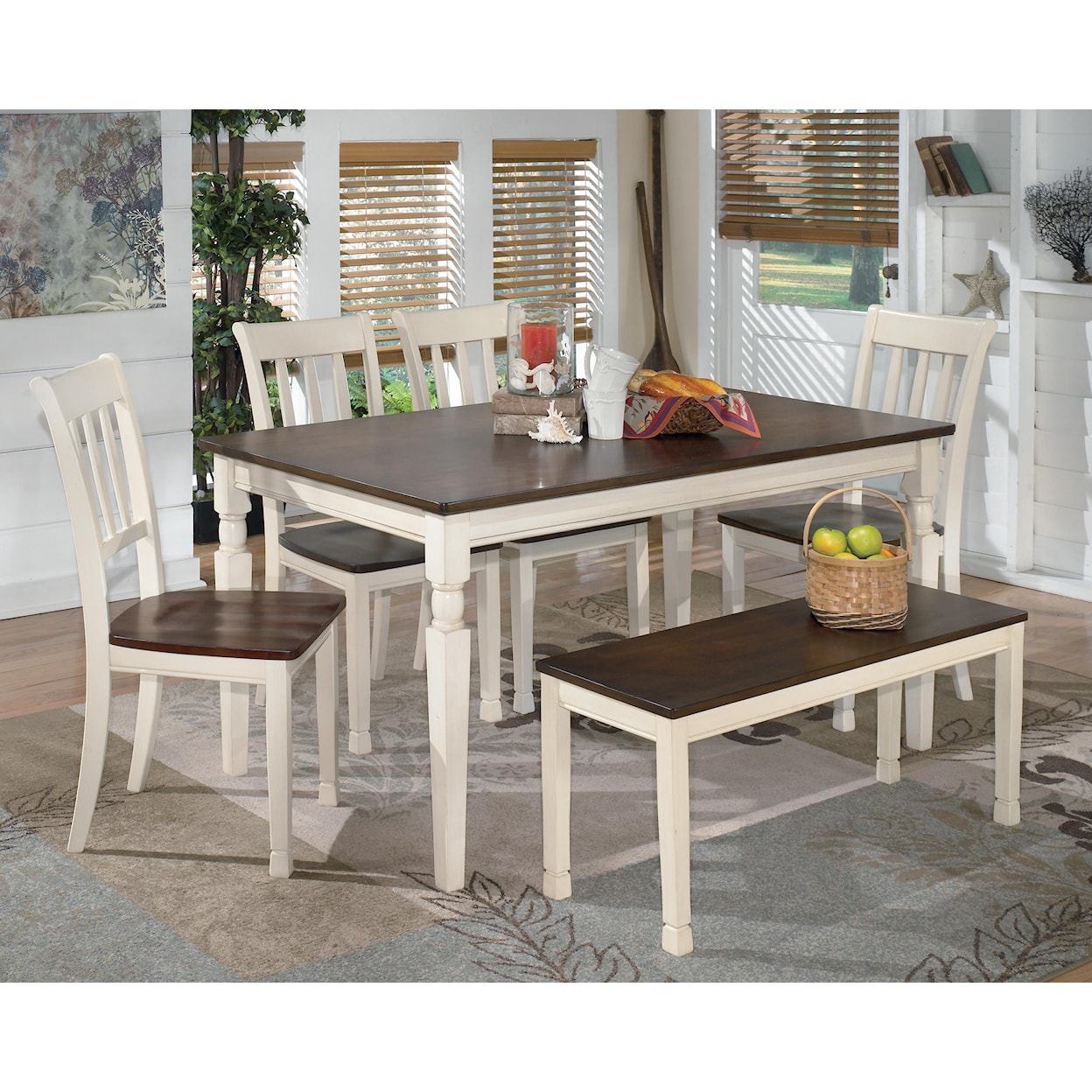Ashley Signature Design Whitesburg 6-Piece Rectangular Table Set with Bench