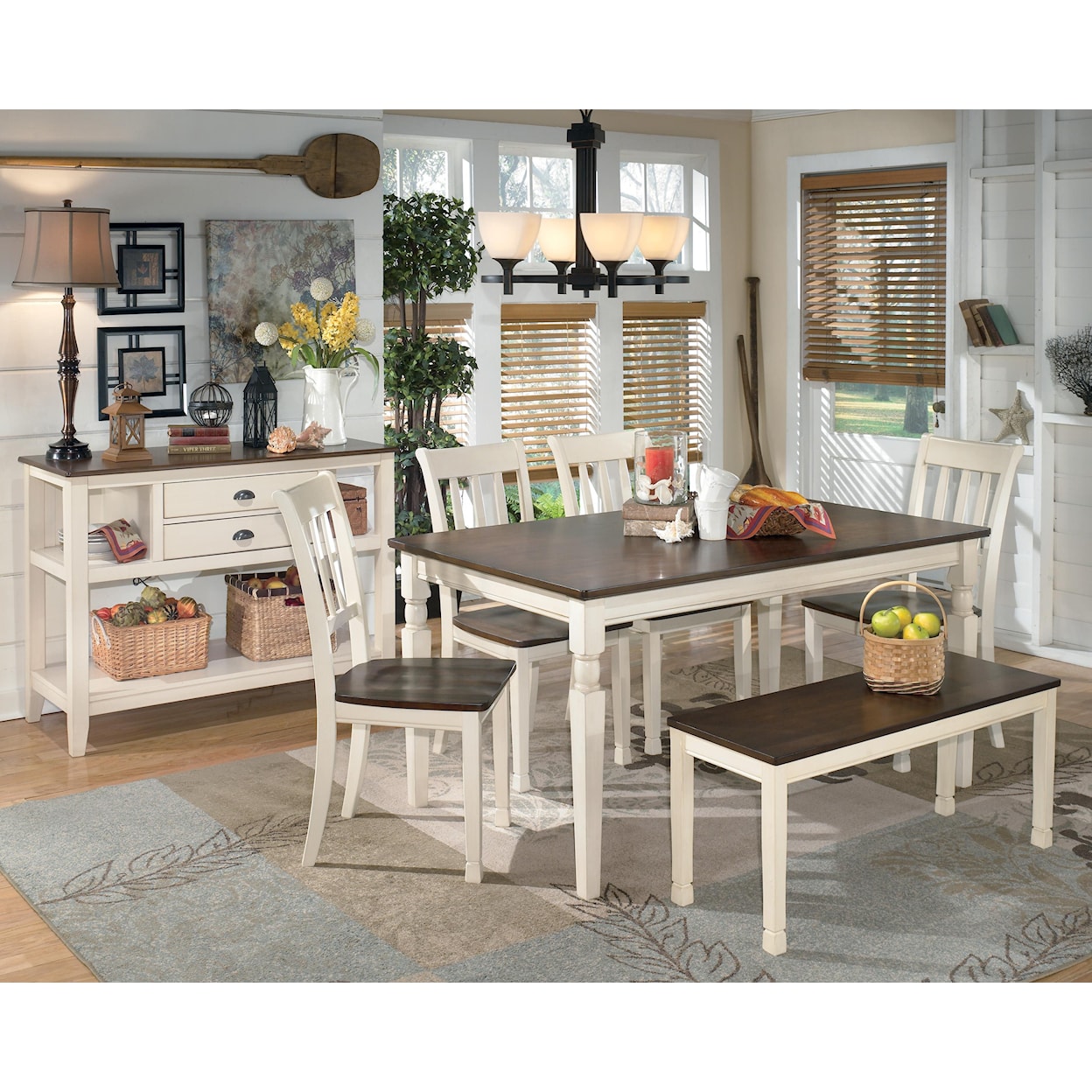 Signature Design by Ashley Furniture Whitesburg 6-Piece Rectangular Table Set with Bench