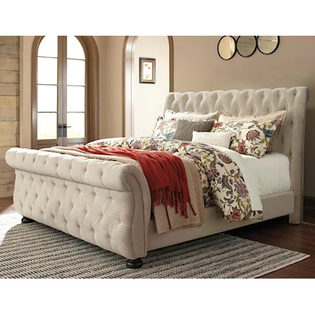 Queen Upholstered Sleigh Bed with Tufting