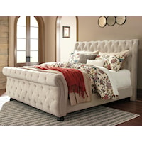 Queen Upholstered Sleigh Bed with Tufting