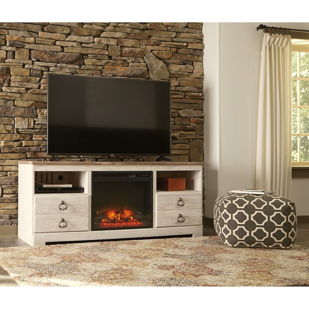 Ashley Furniture Signature Design Willowton Large TV Stand with Fireplace Insert