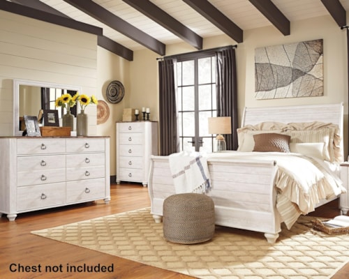 Queen Sleigh Bed, Dresser and Mirror
