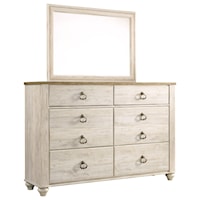 Small Scale 6-Drawer Dresser with Rustic Look Top & Mirror