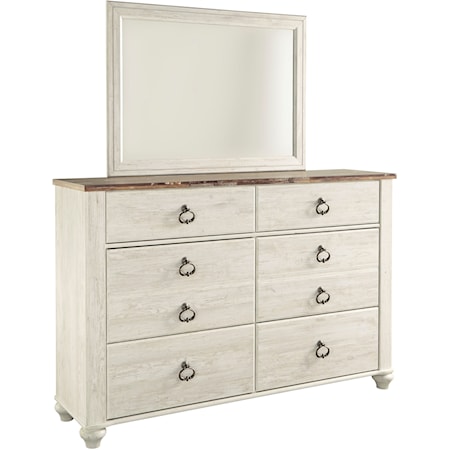 6-Drawer Dresser with Rustic Look Top & Mirror