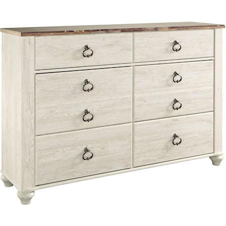 6-Drawer Dresser with Rustic Look Top