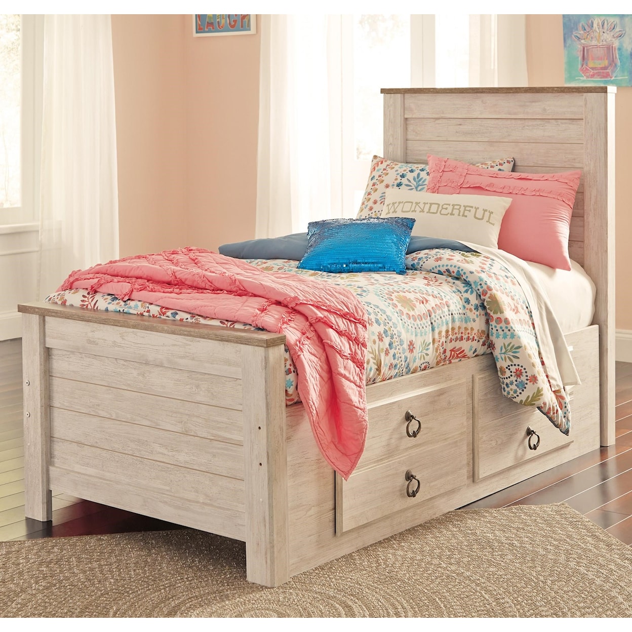 Signature Design by Ashley Willowton Twin Bed with Underbed Storage Drawers