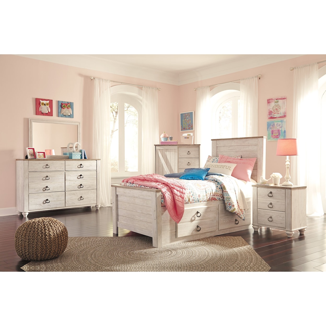Benchcraft Willowton Twin Bed with Underbed Storage Drawers