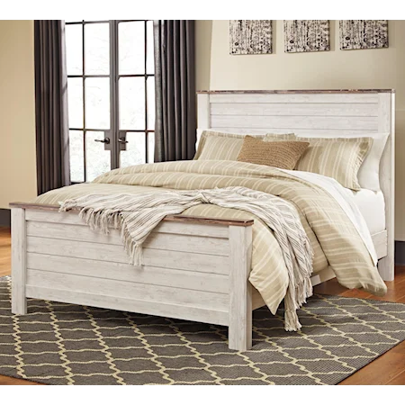 Two-Tone Queen Panel Bed with Plank Style Headboard and Footboard