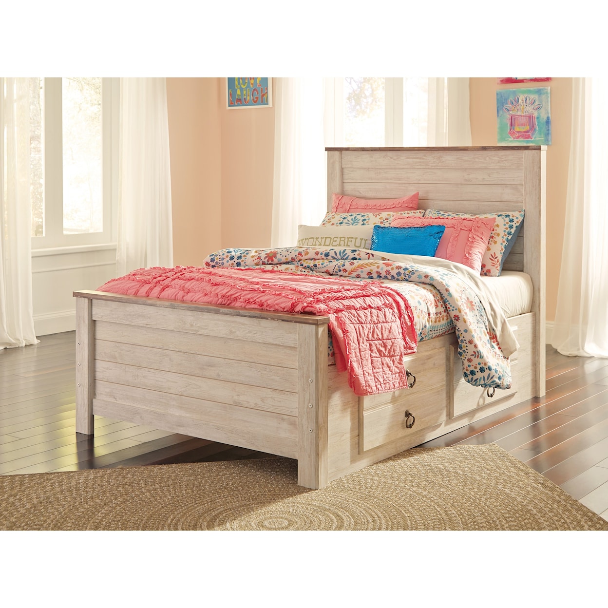 Signature Design Willowton Full Bed with Underbed Storage Drawers