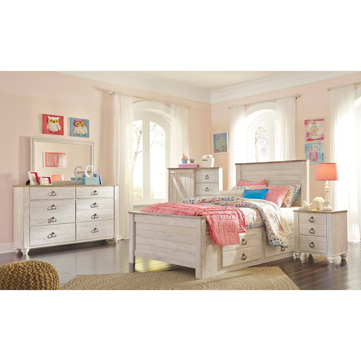 Signature Design by Ashley Willowton Full Bed with Underbed Storage Drawers