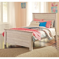 Two-Tone Full Panel Bed in Washed White Finish with Rustic Top Trim