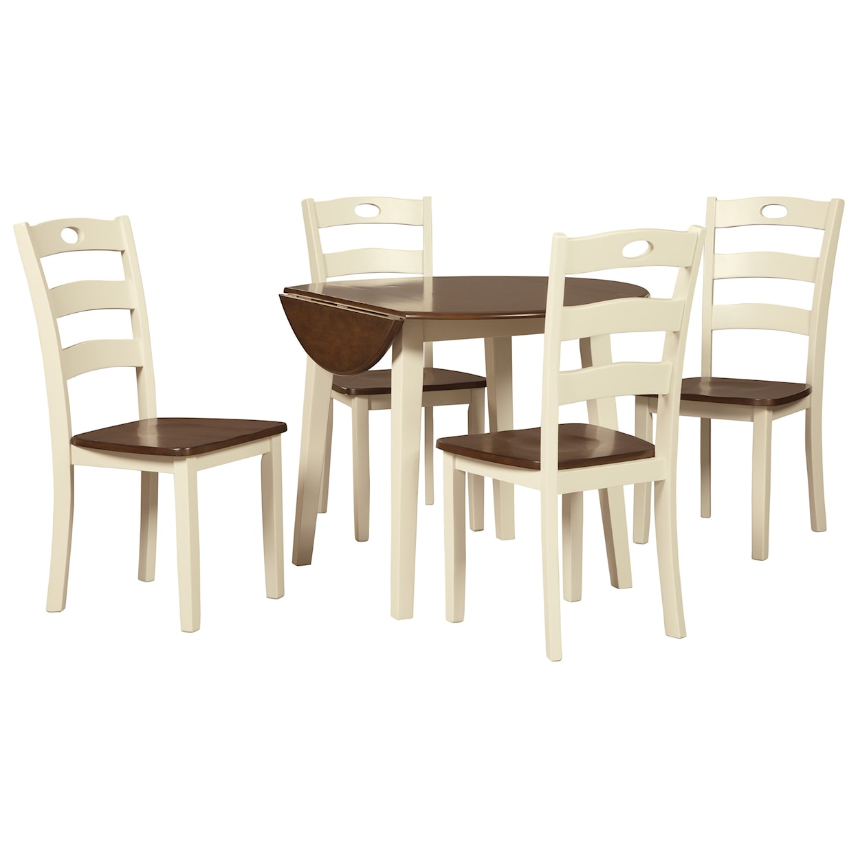 Ashley Furniture Signature Design Woodanville 5-Piece Round Drop Leaf Table Set
