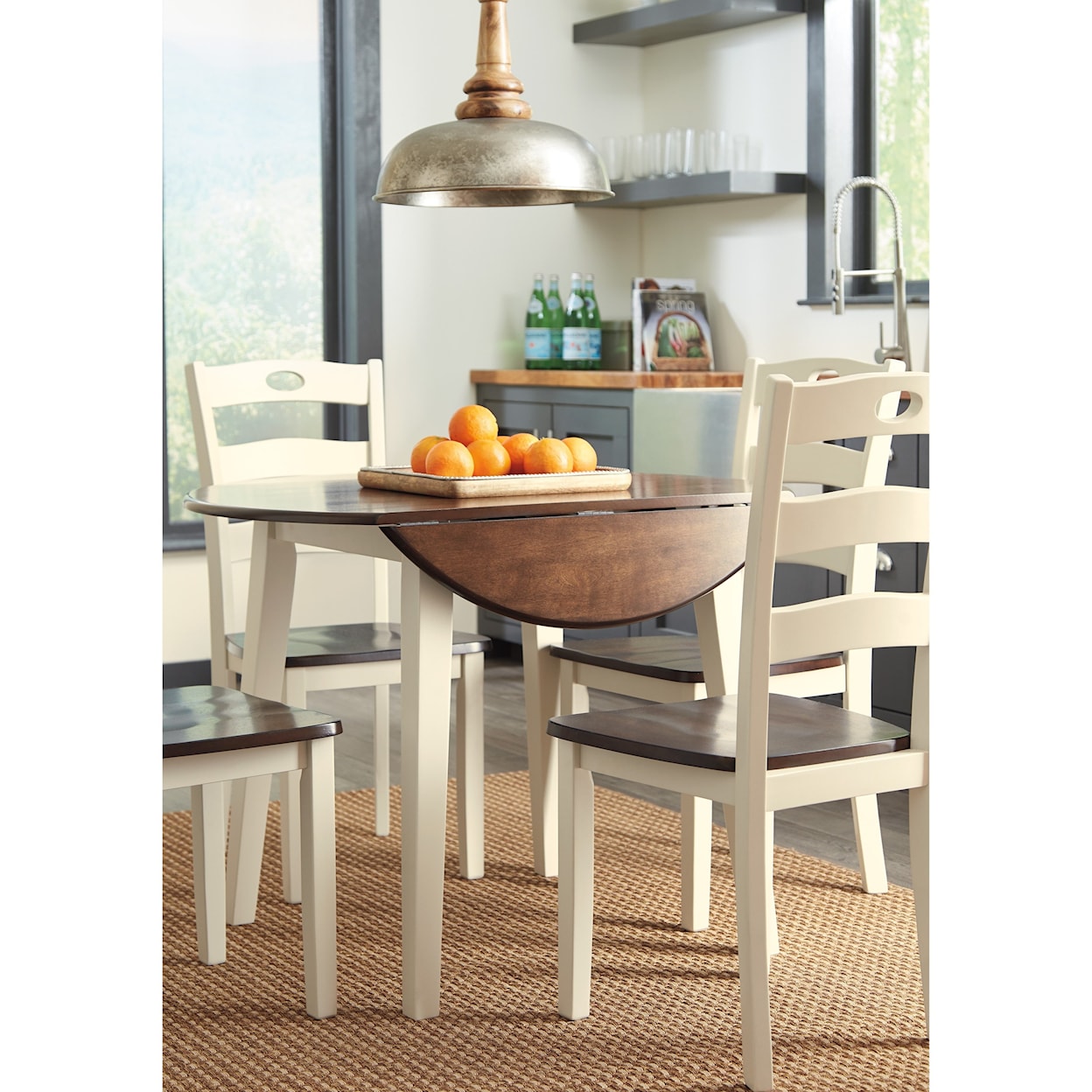 Signature Design by Ashley Woodanville 5-Piece Round Drop Leaf Table Set