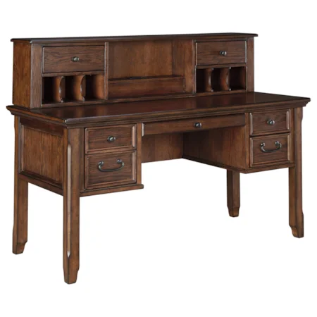 Home Office Desk with File & Hutch with Power Outlet/USB Charging