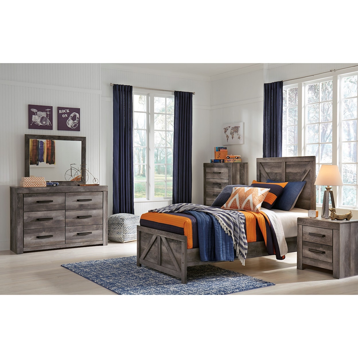 Ashley Signature Design Wynnlow Twin Crossbuck Panel Bed