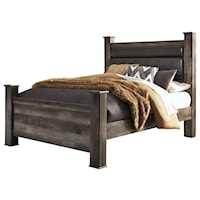 Queen Rustic Poster Bed with Upholstered Headboard
