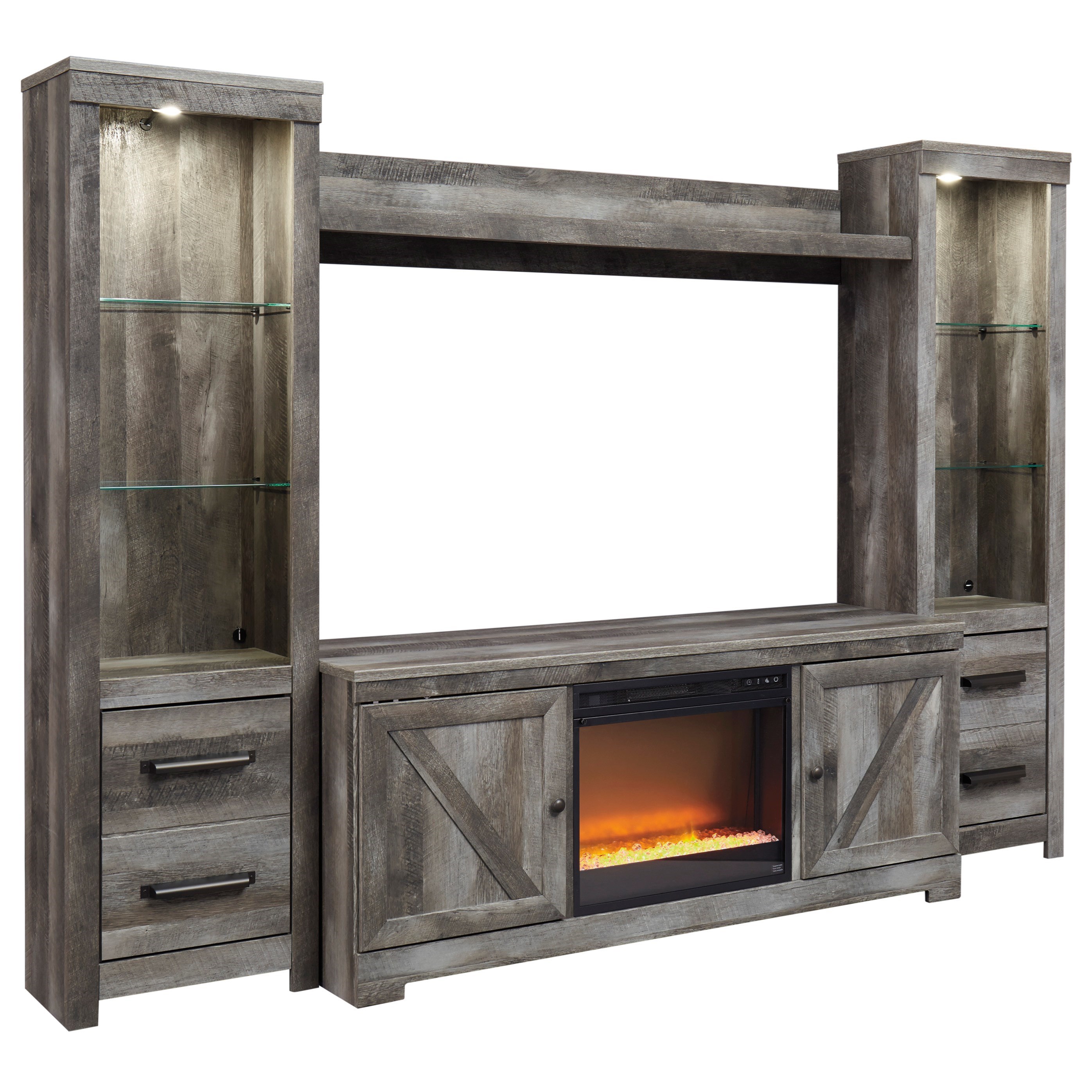 Signature Design by Ashley Wynnlow W440W5 Wall Unit with Fireplace u0026 2  Piers in Rustic Gray Finish | Furniture and ApplianceMart | Wall units