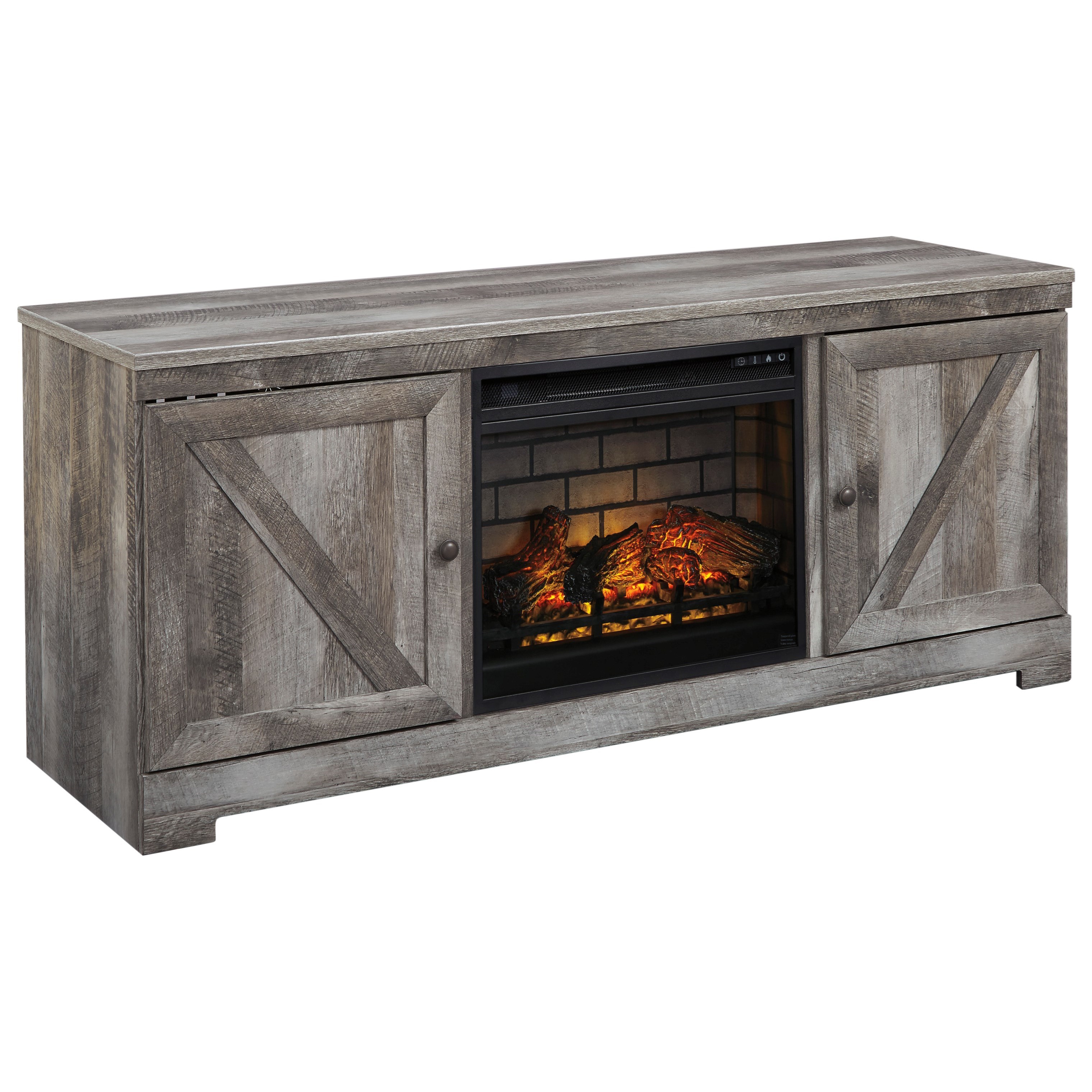 Signature Design by Ashley Wynnlow 885444061 Large TV Stand in Rustic Gray  Finish with Fireplace | Sam Levitz Furniture | TV Stands