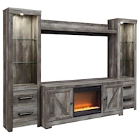 Wall Unit with Fireplace & 2 Piers in Rustic Gray Finish