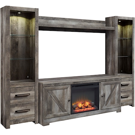 Wall Unit with Fireplace & 2 Piers in Rustic Gray Finish