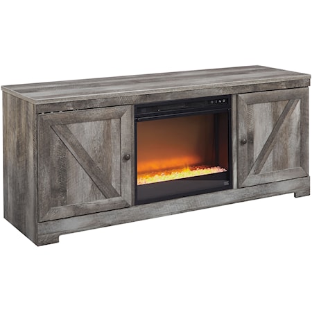 Large TV Stand in Rustic Gray Finish with Fireplace