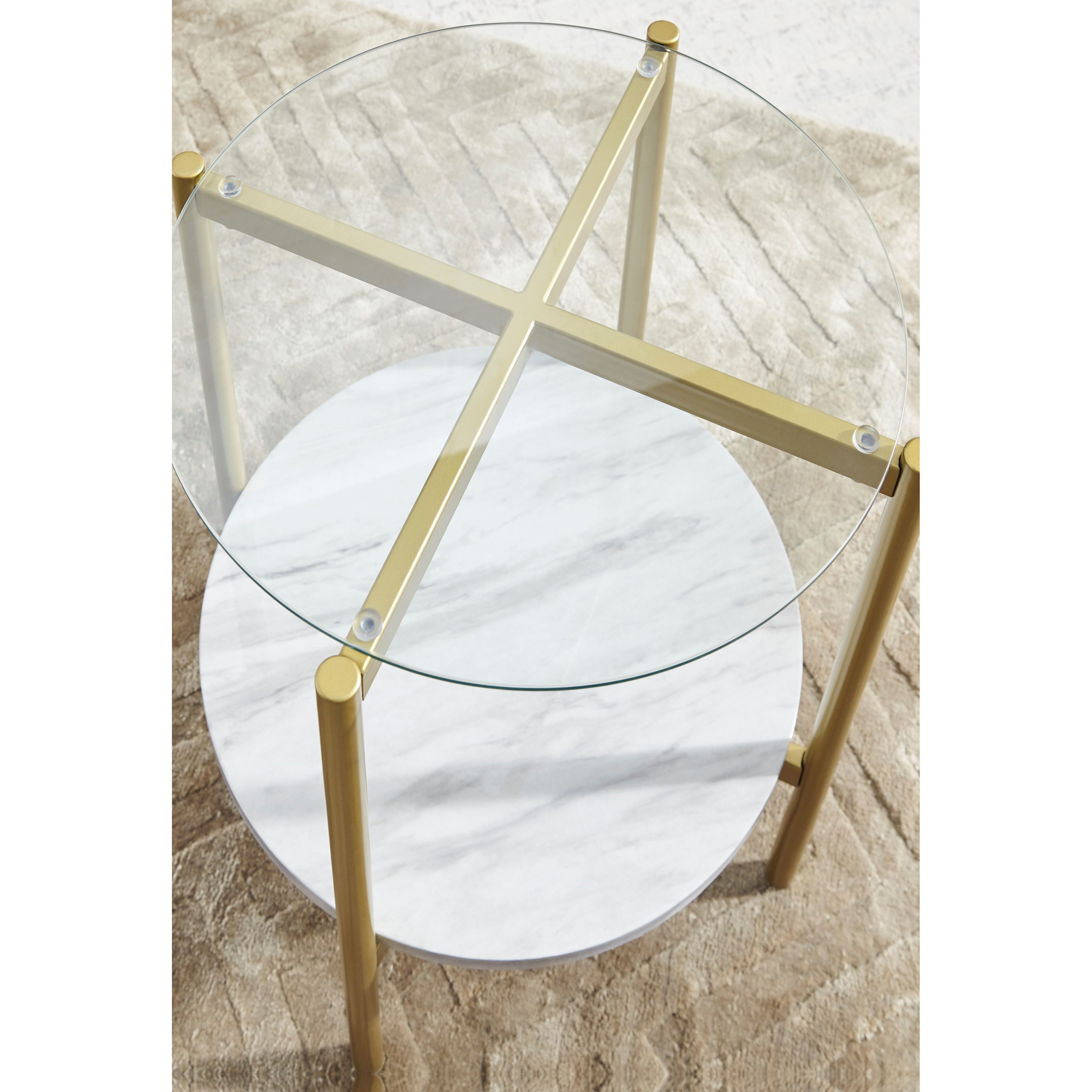 Ashley Signature Design Wynora 1380705 Gold Finish Round End Table with