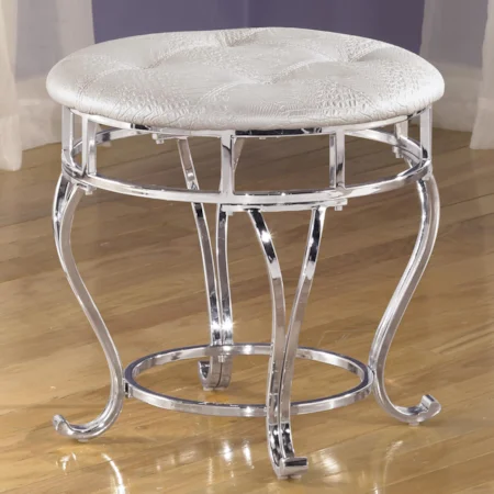 Upholstered Stool with Silver Pearl Faux Gator Seat